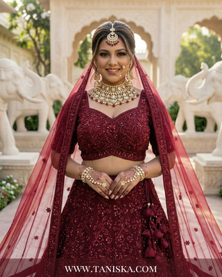 Maroon Velvet Floral Bridal Lehenga