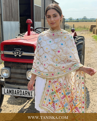 Pure Heritage White Geometric Phulkari