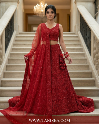 Scarlet Heritage Embroidered Bridal Lehenga