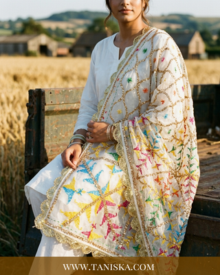 Pure Heritage White Geometric Phulkari