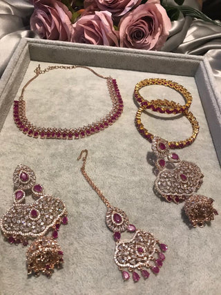 American Diamond Style Necklace Set - Rose Gold / Hot Pink (Limited Edition) - Necklace Set