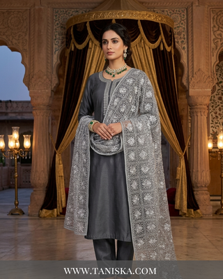 Silver Slate Monochrome Heritage Phulkari
