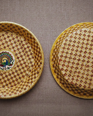 Handcrafted Meenakari Choora Bowl | Traditional Peacock Design Wedding Ritual Bowl | 14.5cm Gold Enamel Bowl
