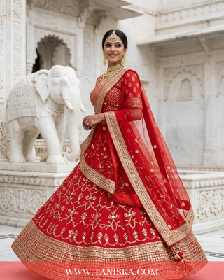 Crimson Velvet Heritage Bridal Lehenga