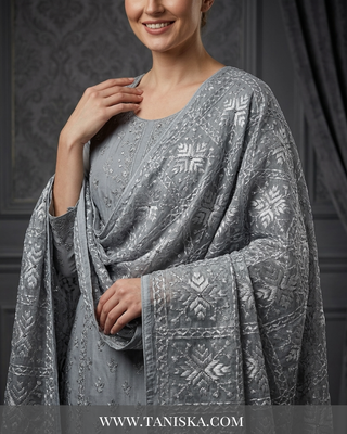 Silver Slate Monochrome Heritage Phulkari