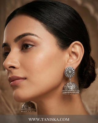 Silver Antique Oxidized Jhumka Earrings