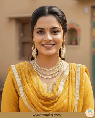 Thriple Layered Traditional Punjabi Necklace Set - Gold Plated (Jadau)