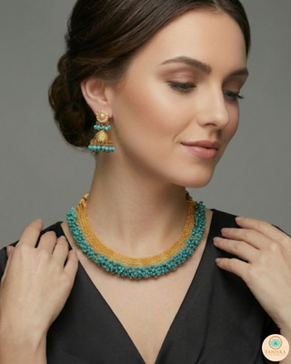 RANG-DE Pearl Necklace Set (Necklace, Earrings) - Turquoise