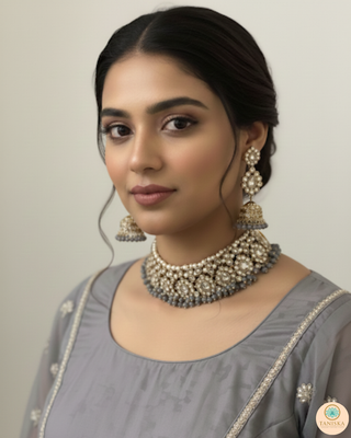 Slate Grey Floral Choker Necklace Set