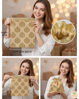 Decorative Drawstring Gift Bag (Gold/Red) - Buy 3 Get 1 Free