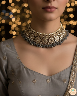 Slate Grey Floral Choker Necklace Set
