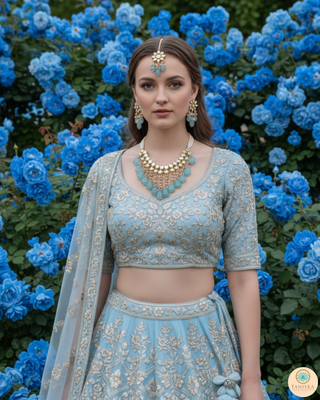 MISHA Kundan Necklace Set (Sky Blue, Baby Pink Combo)