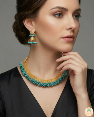 RANG-DE Pearl Necklace Set (Necklace, Earrings) - Turquoise