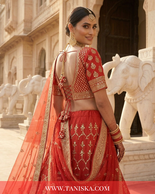 Crimson Velvet Heritage Bridal Lehenga