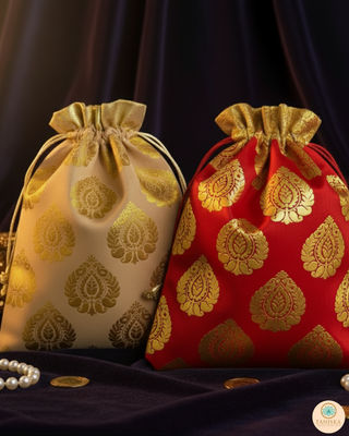 Decorative Drawstring Gift Bag (Gold/Red) - Buy 3 Get 1 Free - Luxury Gift Bags