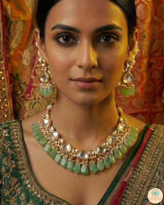 MEEREN Kundan Choker Necklace Set (Mint)