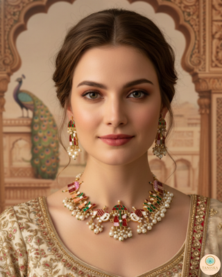 The Pink & Green Dholi Meenakari Pearl Choker Set