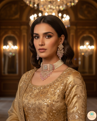 ISHANA Baby Pink Uncut-Kundan Necklace/Choker Set