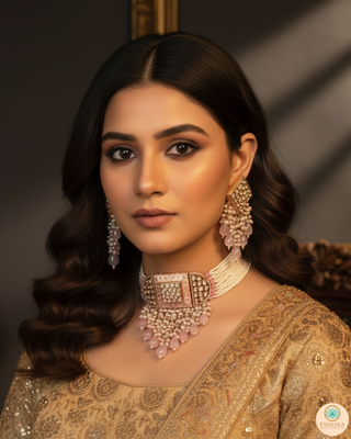 ISHANA Baby Pink Uncut-Kundan Necklace/Choker Set