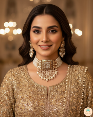 ISHANA Golden Uncut-Kundan Necklace/Choker Set