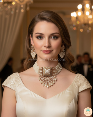 ISHANA Golden Uncut-Kundan Necklace/Choker Set