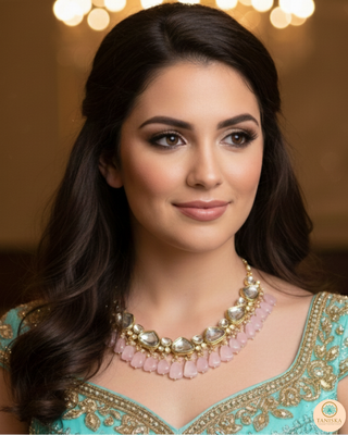 MEEREN Kundan Choker Necklace Set (Baby Pink)