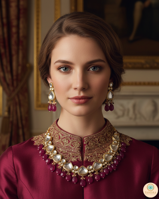MEEREN Kundan Choker Necklace Set (Ruby)
