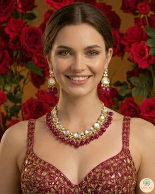 MEEREN Kundan Choker Necklace Set (Ruby)