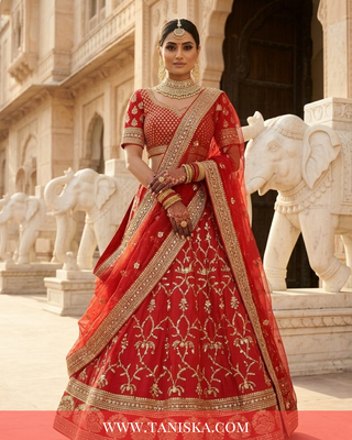 Crimson Velvet Heritage Bridal Lehenga