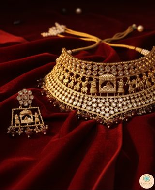 The Regal Baarat Heritage Bridal Choker Set - (Limited Edition) - Golden / Maroon