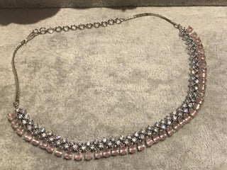 American Diamond Style Necklace Set - Silver/Baby Pink - Necklace Set