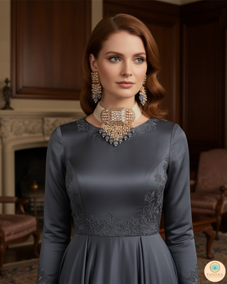 ISHANA Grey Uncut-Kundan Necklace/Choker Set