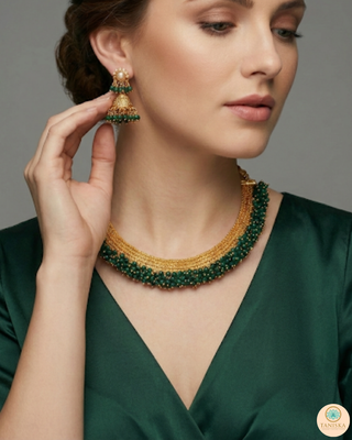 RANG-DE Pearl Necklace Set (Necklace, Earrings) - Emerald Green
