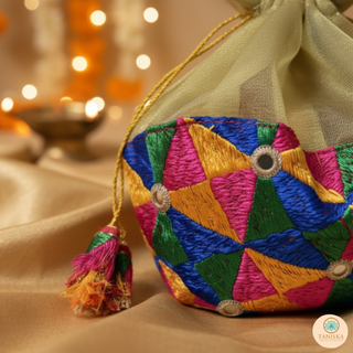 1 Multi-Purpose DORI RUMAL (Potli Bag, Gift Bag, Traditional Thaal Cover - Perfect for: Engagement Ceremony, Indian Wedding, Shagan Ceremony, Chunni Charhana, Bridal Shower, Baby Shower, Maiyan, Weddings, Favors, Shaadi, Walima)