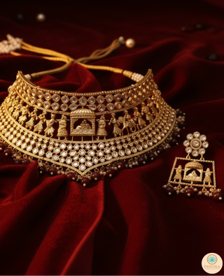 The Regal Baarat Heritage Bridal Choker Set - (Limited Edition) - Golden / Maroon