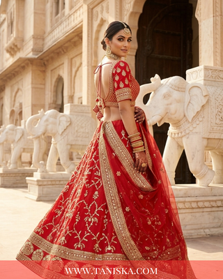 Crimson Velvet Heritage Bridal Lehenga