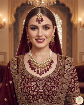 MISHA Kundan Necklace Set (Maroon)