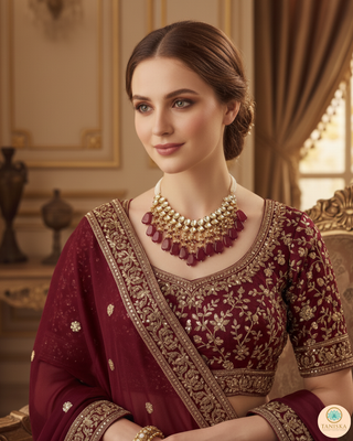 MISHA Kundan Necklace Set (Maroon)
