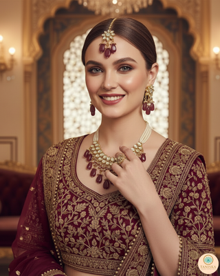 MISHA Kundan Necklace Set (Maroon)