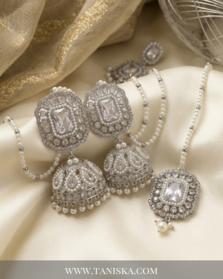 Crystal Radiance Pearl Jhumka & Tikka Set