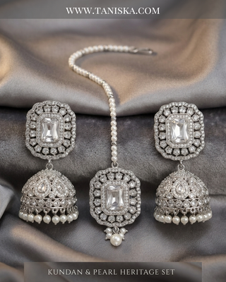 Crystal Radiance Pearl Jhumka & Tikka Set