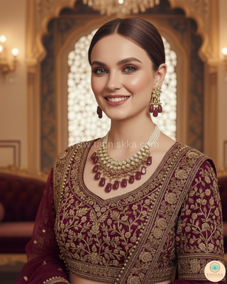 MISHA Kundan Necklace Set (Maroon)