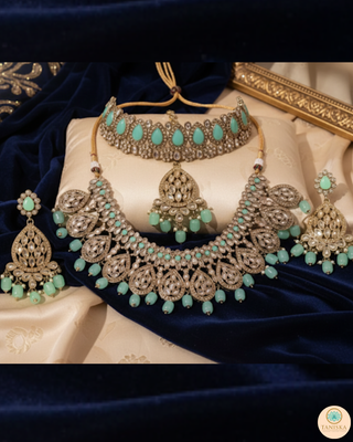 MISHKA Double Choker Necklace Set - Mint