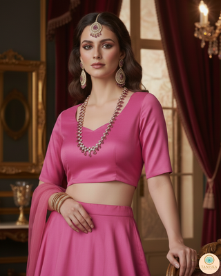 American Diamond Style, Cubic Zirconia Long Necklace Set - Rose Gold / Hot Pink