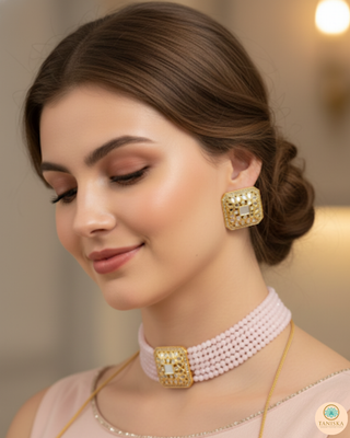 GLASS Choker Necklace Set - Blush Pink