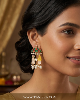 Baraat Motif Enamel Jhumka Earrings