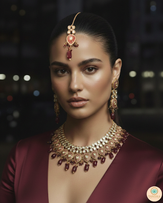 The Ruby Rose Meenakari Necklace Set - Uncut Kundan