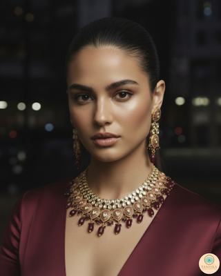 The Ruby Rose Meenakari Necklace Set - Uncut Kundan