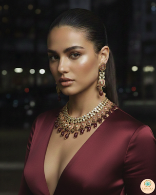 The Ruby Rose Meenakari Necklace Set - Uncut Kundan