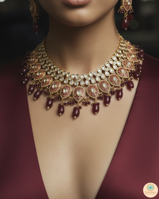 The Ruby Rose Meenakari Necklace Set - Uncut Kundan